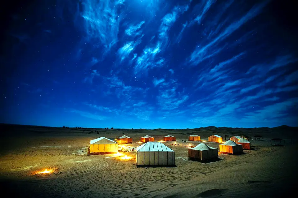 Desert camp under the stars in the Sahara